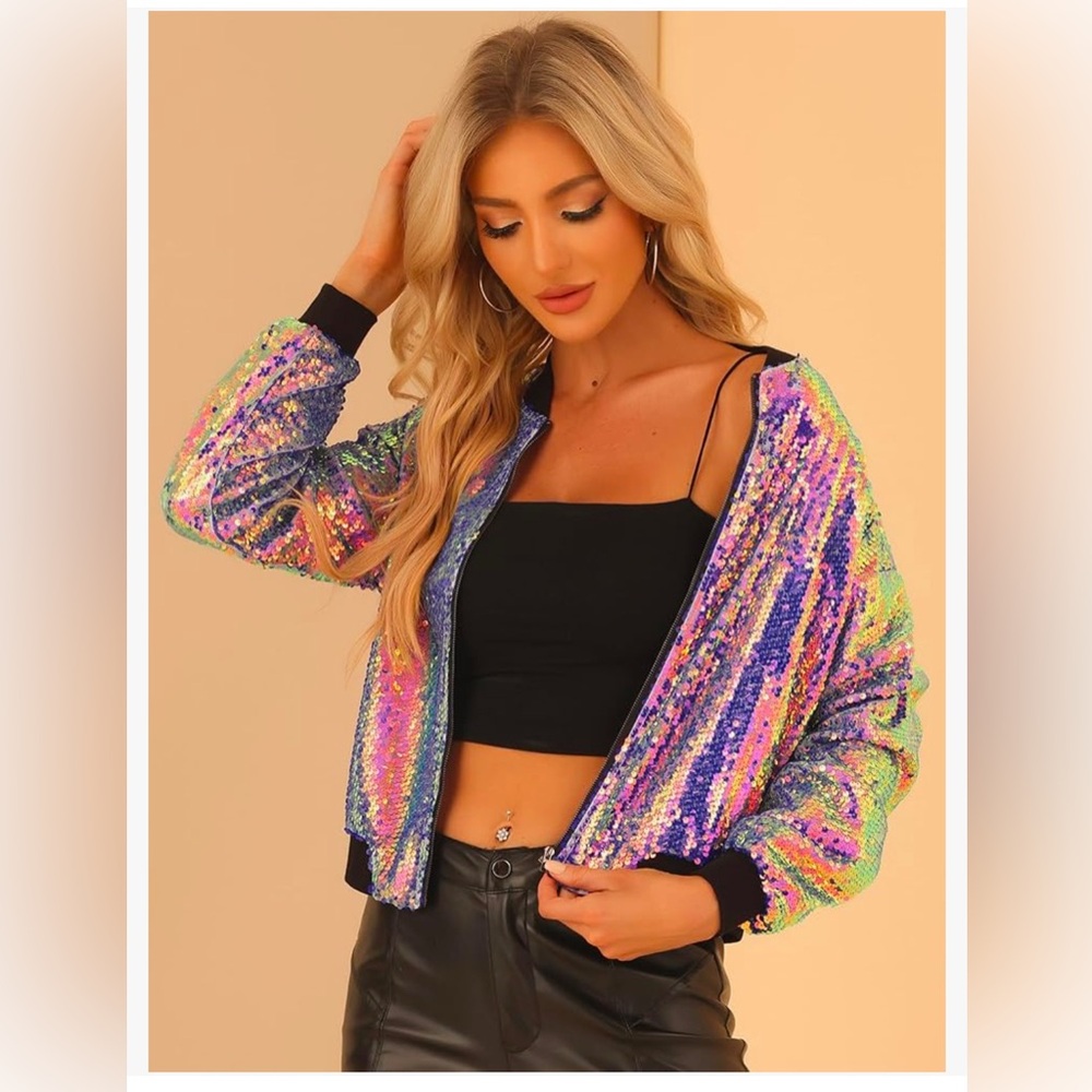 Allegra K Multicolor Sequin Jacket